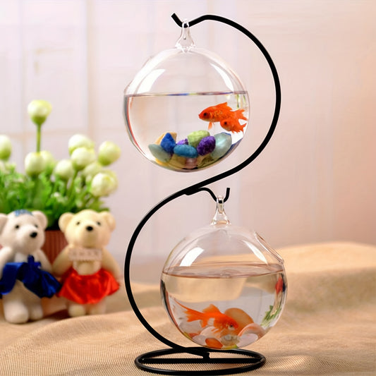 Hanging Fish Tank Set – Mini Tabletop Aquarium with Creative Stand & Two Small Glass Tanks